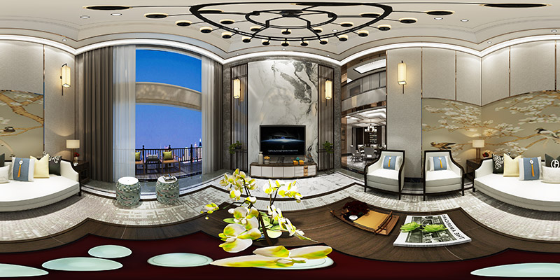 黃岐中南海暉園別墅320平米新中式風(fēng)格室內(nèi)裝修案例-客廳