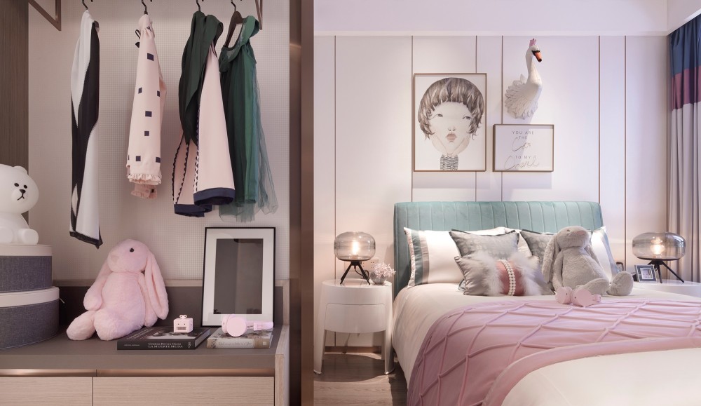 輕奢風格室內家裝案例效果圖-女孩房 輕奢風格室內家裝案例效果圖-女孩房