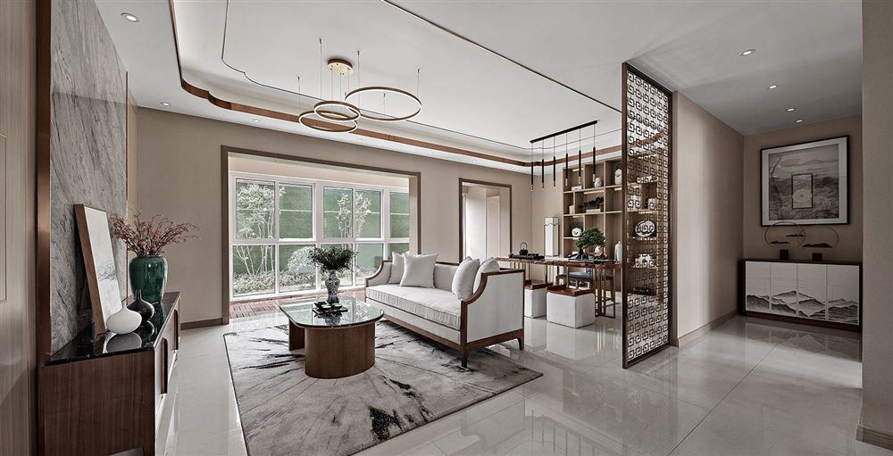 佛山市美的半島莊園新中式風格三居室裝修案例
