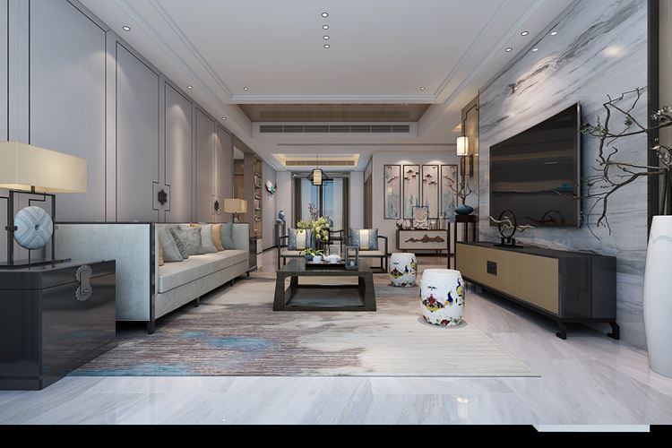 佛山市峰睿公館新中式風(fēng)格三居室裝修案例