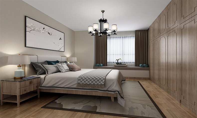 韶關市中梁國賓壹號新中式風格三居室裝修案例