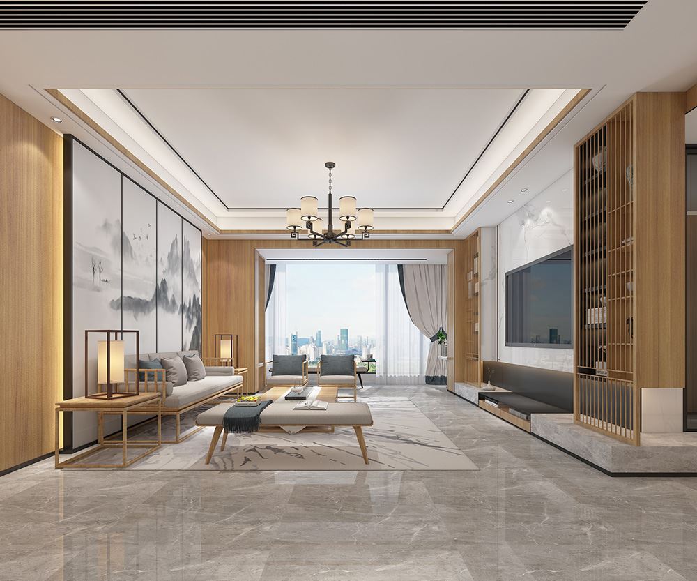 佛山市保利和悅濱江新中式風格三居室裝修案例