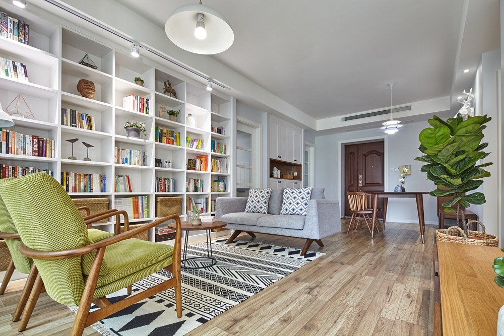 北歐原木風格家裝設計室內裝修效果圖-客廳開放式書柜 北歐原木風格家裝設計室內裝修效果圖-客廳開放式書柜