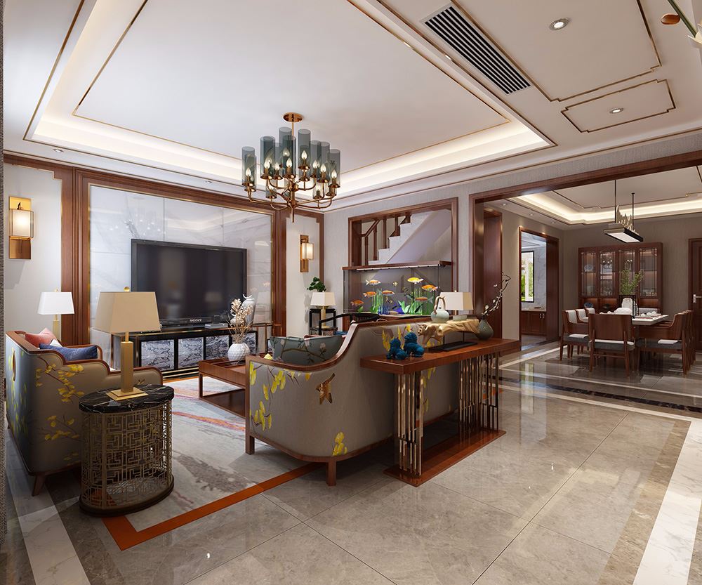 佛山市海倫堡菁華府新中式風(fēng)格別墅裝修案例