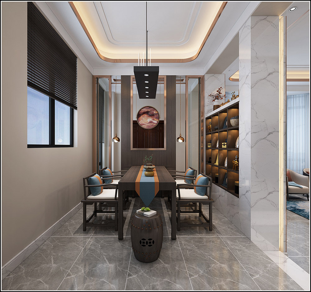 輕奢風(fēng)格別墅裝修效果圖-格林天成別墅400平米-餐廳