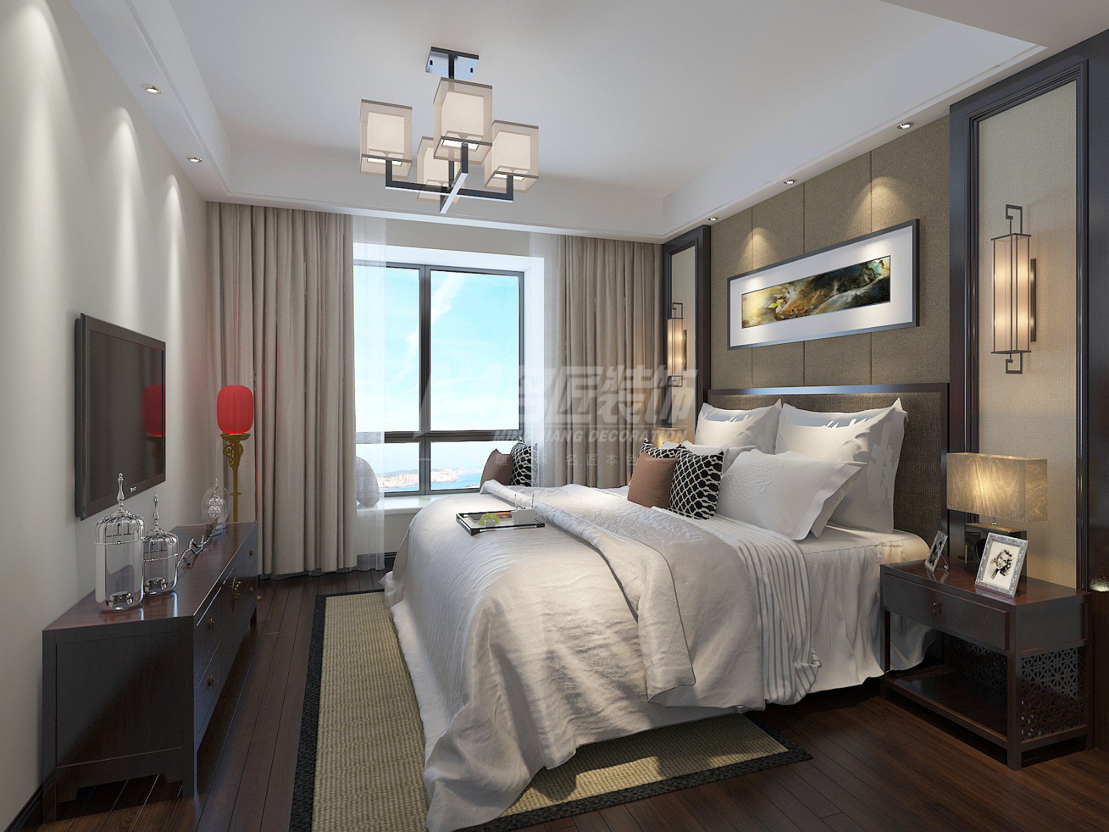 舟山市北塘小區新中式風格三居室裝修案例