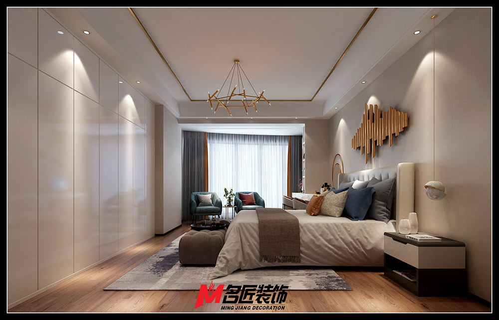 輕奢風格室內裝修效果圖-城市港灣三居180平米-次臥 輕奢風格室內裝修效果圖-城市港灣三居180平米-次臥