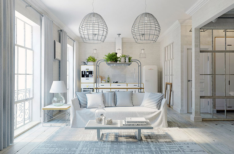 純白優雅工業風格室內家裝設計-客廳 純白優雅工業風格室內家裝設計-客廳