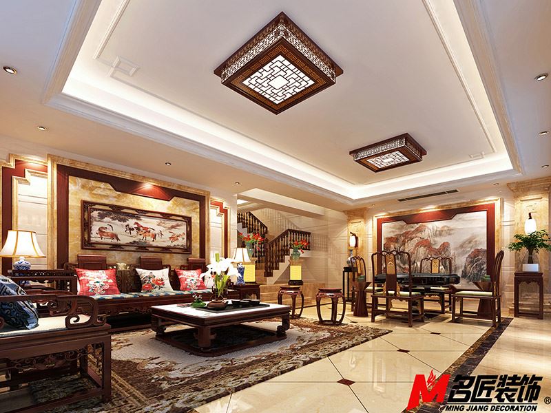 河源市雅居樂新地新中式風格別墅裝修案例