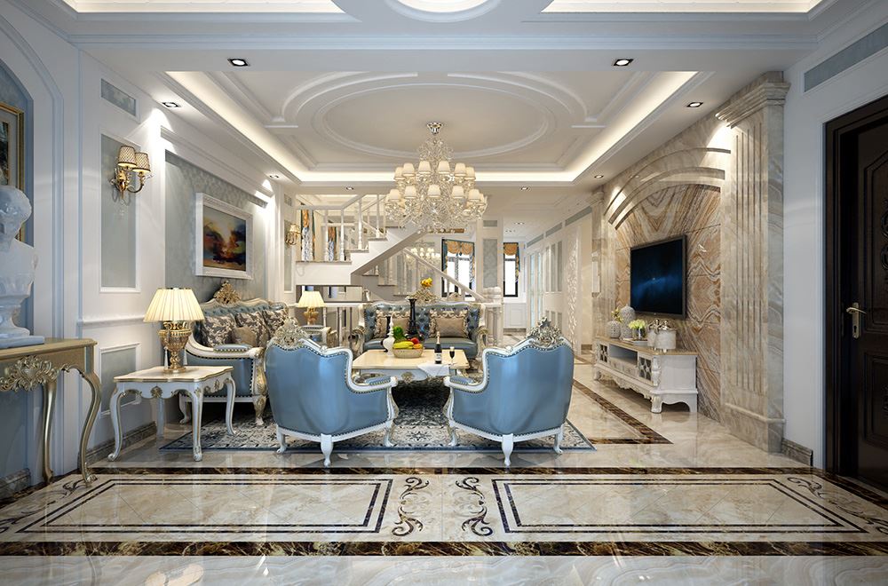 青島市魯商藍岸麗舍歐式風格復式裝修案例