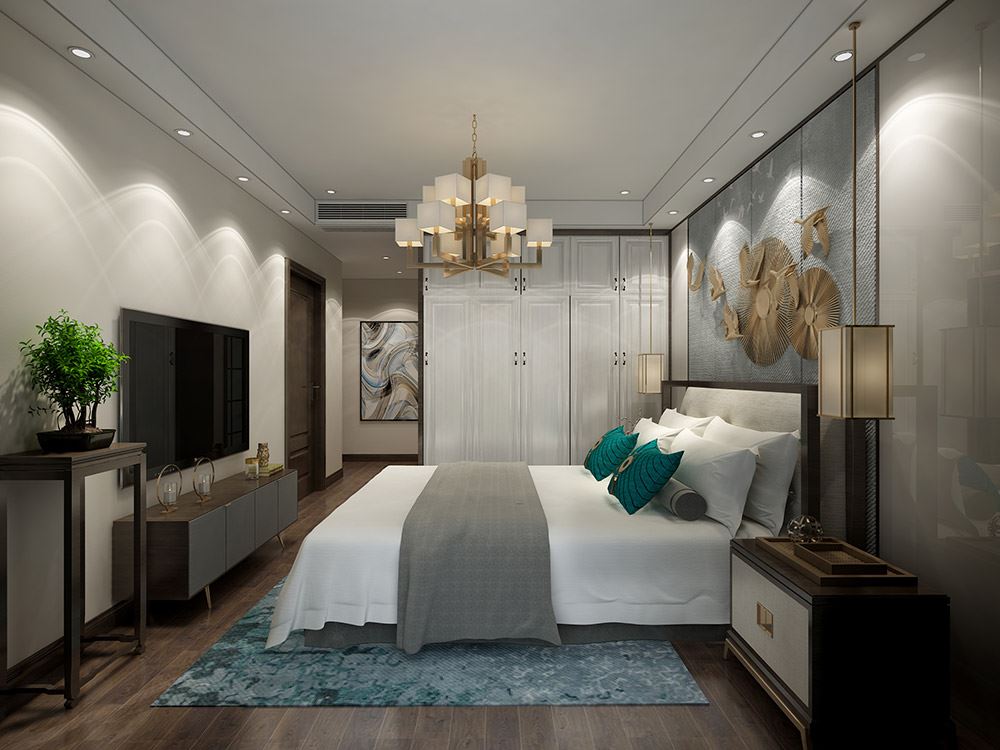 臺州市鉑金家園新中式風格三居室裝修案例