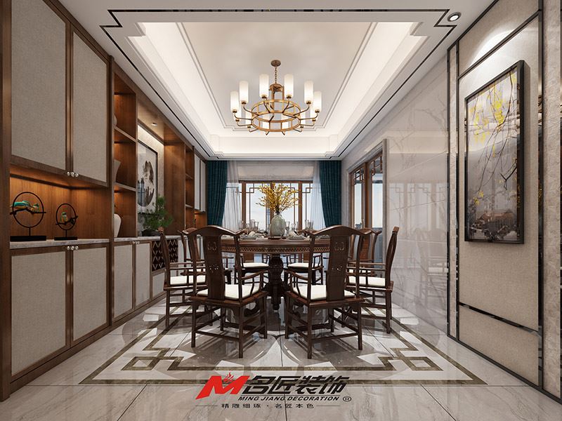 揭陽市碧水云天新中式風格三居室裝修案例