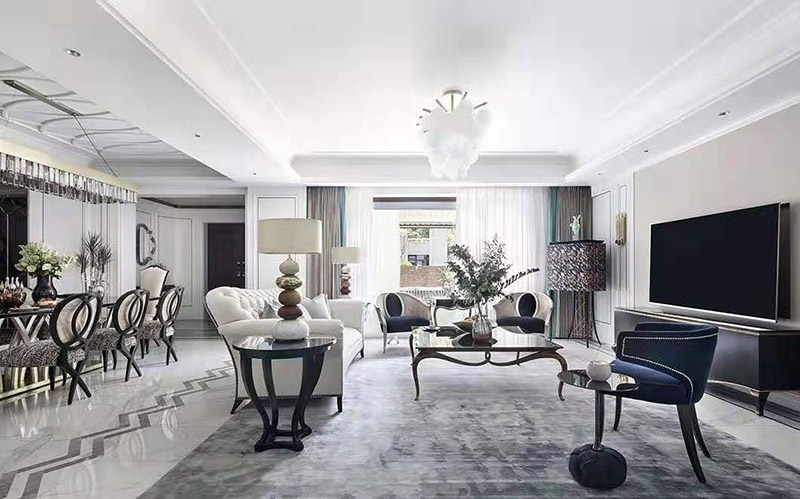 現(xiàn)代簡(jiǎn)歐風(fēng)格室內(nèi)裝修效果圖-英溪桃源平層125平米-客廳