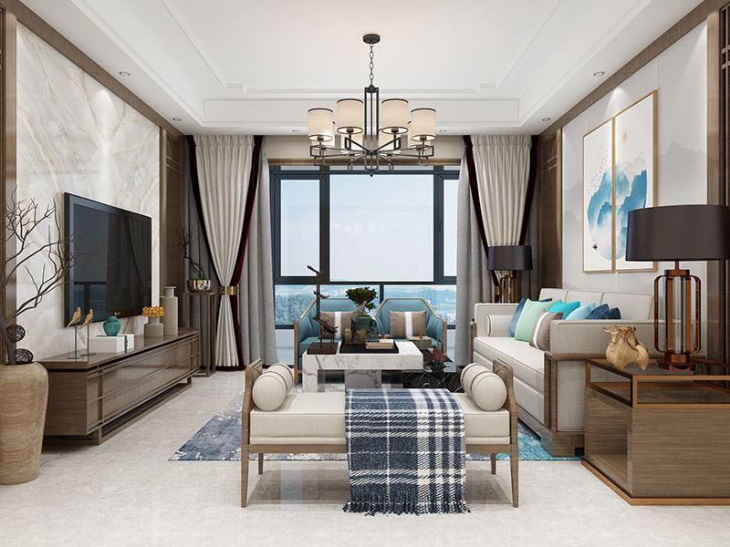 楚雄彝族自治州北浦小區新中式風格三居室裝修案例