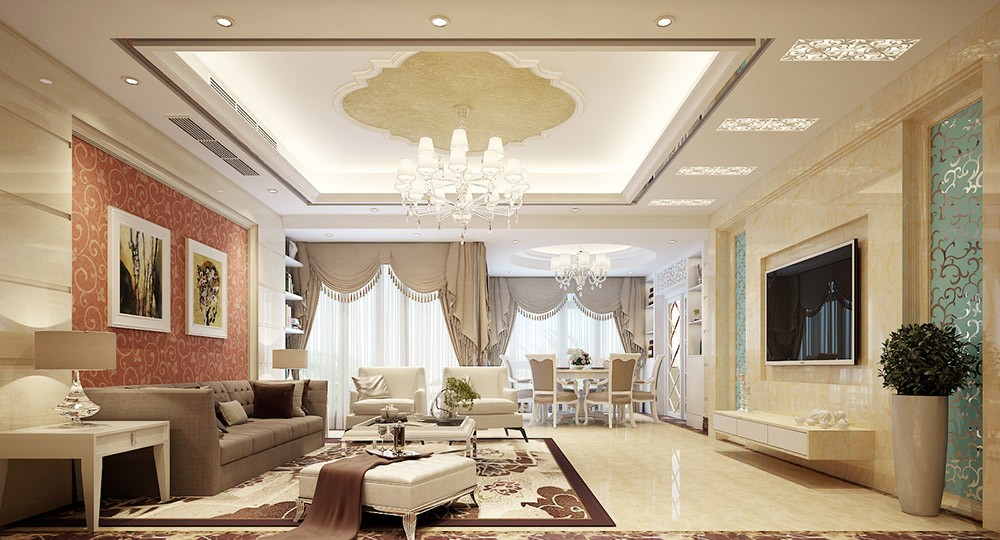 輕奢風格室內裝修效果圖-海畔花園四居210平米-客廳 輕奢風格室內裝修效果圖-海畔花園四居210平米-客廳