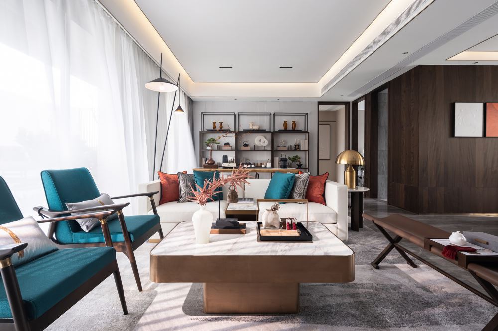 楚雄彝族自治州萬盛金瀾半島小區新中式風格四居室裝修案例