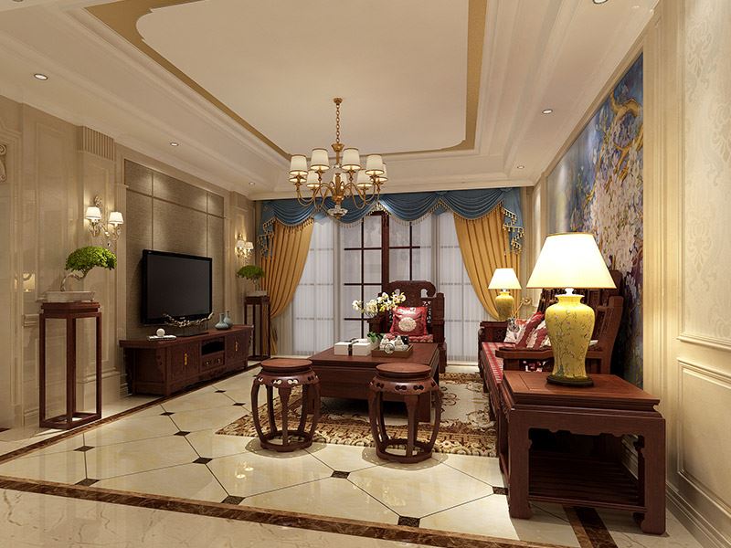 茂名市東方花園新中式風格三居室裝修案例