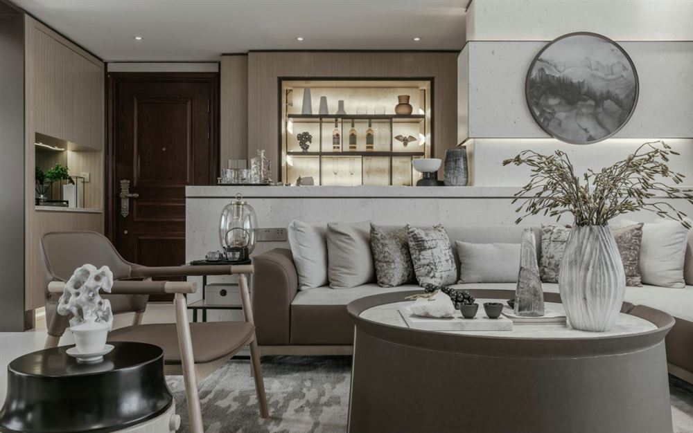 江門市御郡花園新中式風(fēng)格三居室裝修案例