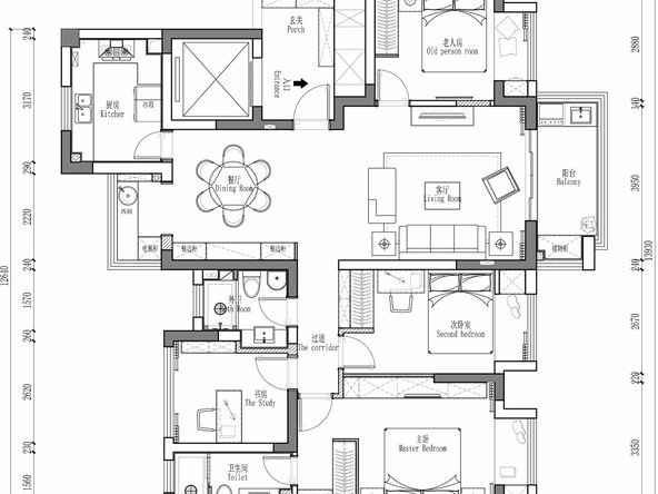 現代輕奢風格室內裝修效果圖-萬科金域藍灣四居143平米-室內裝修設計平面圖 現代輕奢風格室內裝修效果圖-萬科金域藍灣四居143平米-室內裝修設計平面圖