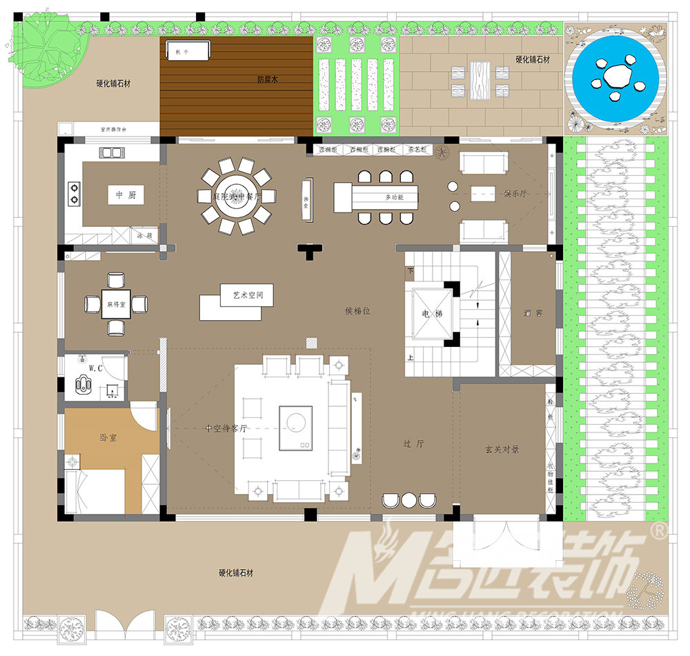 別墅大宅裝修設計-首層布局圖 別墅大宅裝修設計-首層布局圖