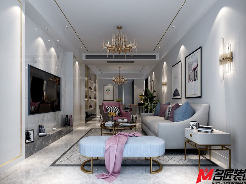 臺州市濱江鉑金海岸輕奢風格三居室裝修案例