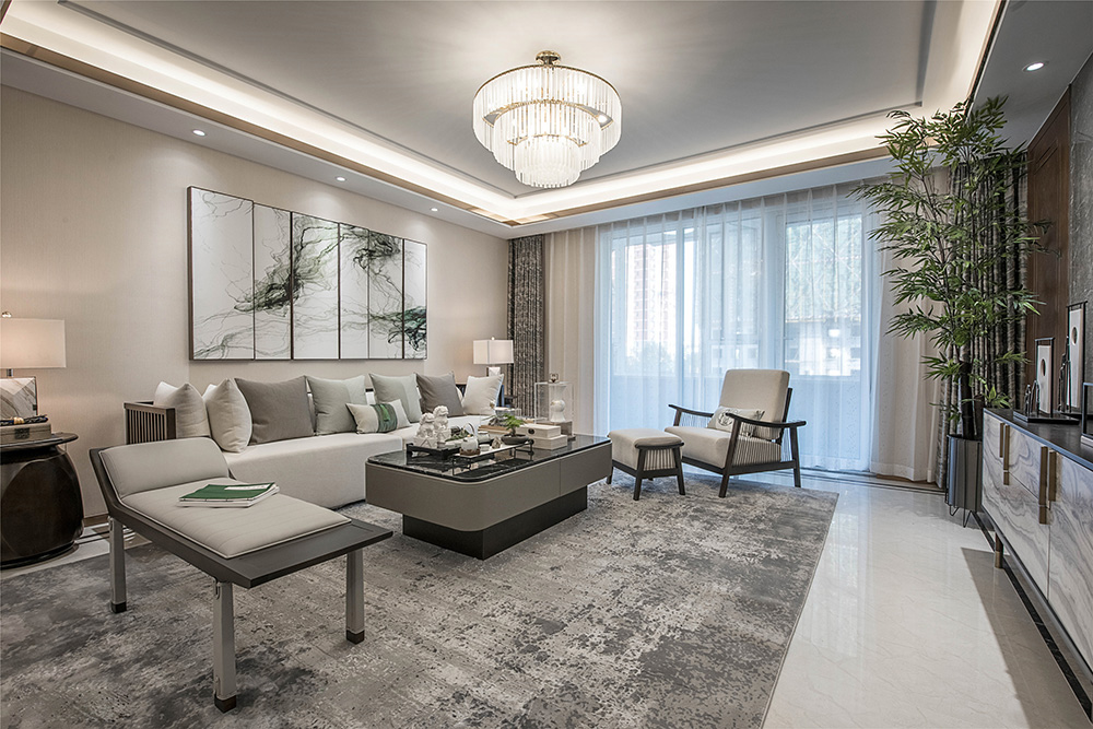 南寧華發國賓壹號三居144平米新中式風格室內裝修案例-沙發背景墻 南寧華發國賓壹號三居144平米新中式風格室內裝修案例-沙發背景墻