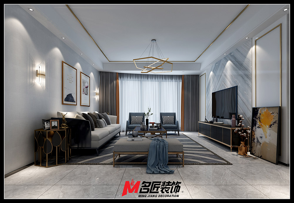 輕奢風格室內裝修效果圖-城市港灣三居180平米-客廳 輕奢風格室內裝修效果圖-城市港灣三居180平米-客廳