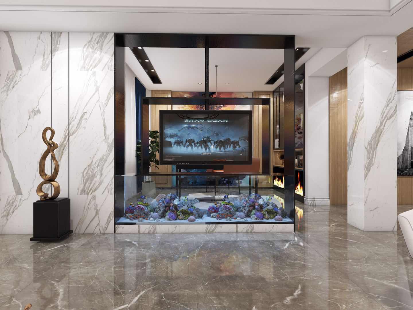 現(xiàn)代前衛(wèi)風(fēng)格別墅裝修效果圖-悠然南山別墅280平米-電視區(qū) 現(xiàn)代前衛(wèi)風(fēng)格別墅裝修效果圖-悠然南山別墅280平米-電視區(qū)