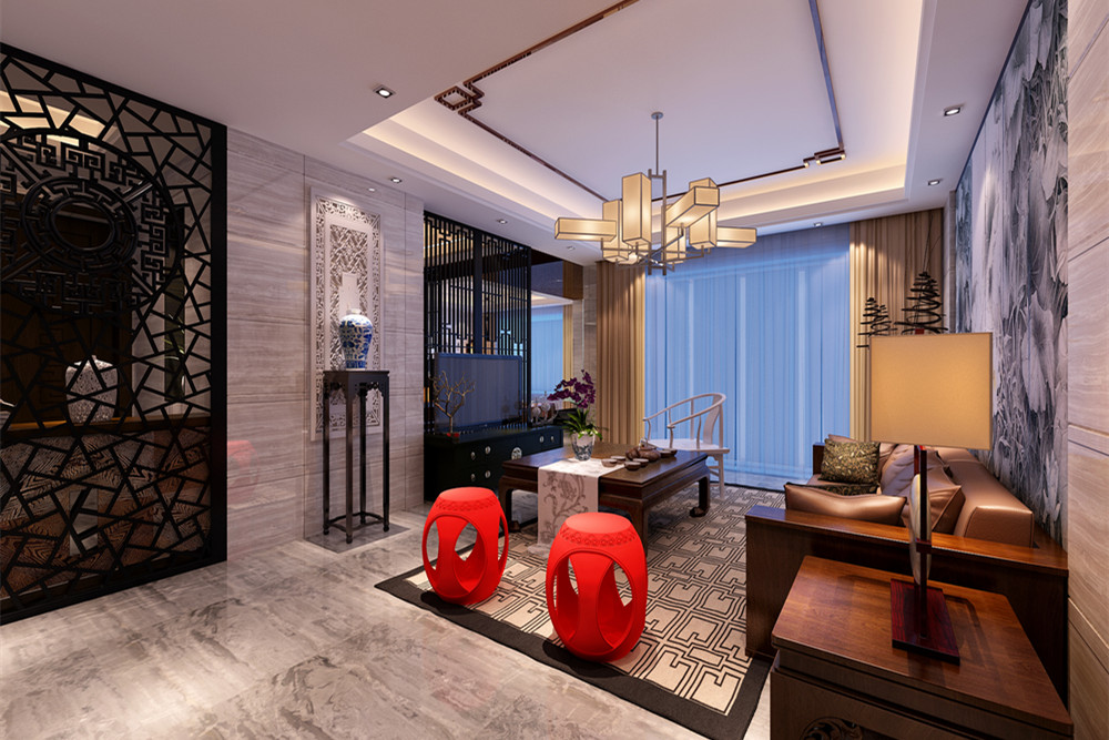江門市恒大泉都別墅新中式風(fēng)格復(fù)式裝修案例