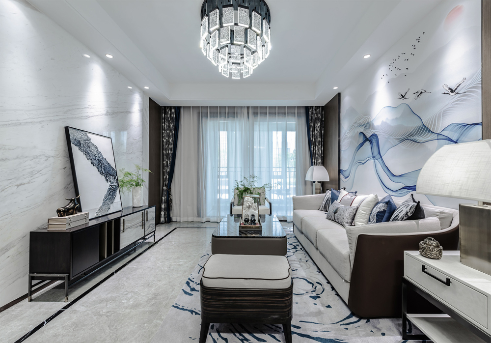 廣州市陽光城當代檀悅新中式風格三居室裝修案例