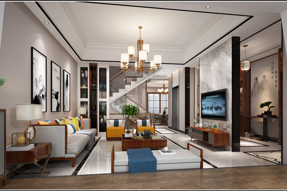中山301平米以上新中式風格保利林語麓山裝修設計效果圖