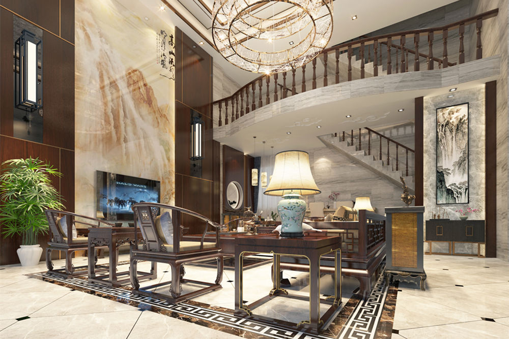 韶關市灝景藍灣新中式風格別墅裝修案例