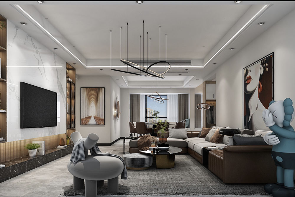 云浮市城基路小區現代簡約風格三居室裝修案例