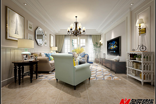 梧州市安居小區美式風格三居室裝修案例