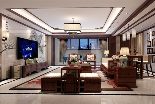 玉林市東湖一號新中式風格四居室裝修案例