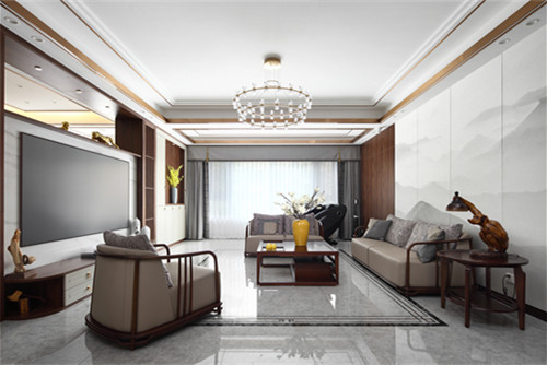 德陽市東泰翡翠郡新中式風格三居室裝修案例