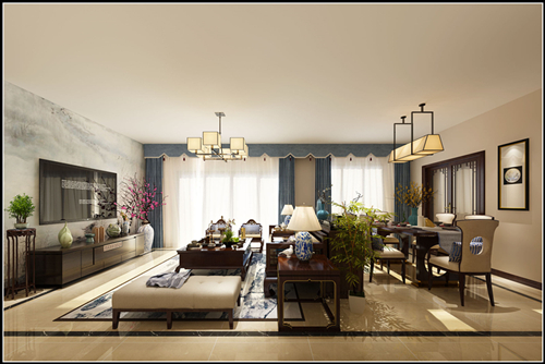 佛山市海倫堡玖悅瀾灣新中式風格三居室裝修案例