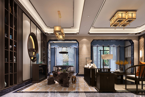 佛山市萬科金域水岸新中式風格別墅裝修案例