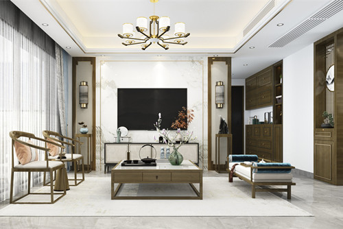 中山市唯美嘉園新中式風格三居室裝修案例