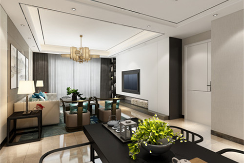 中山市麗豐棕櫚彩虹別墅新中式風格四居室裝修案例