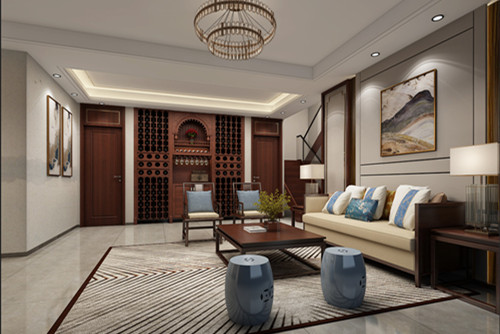 海口市濱河華庭新中式風格別墅裝修案例